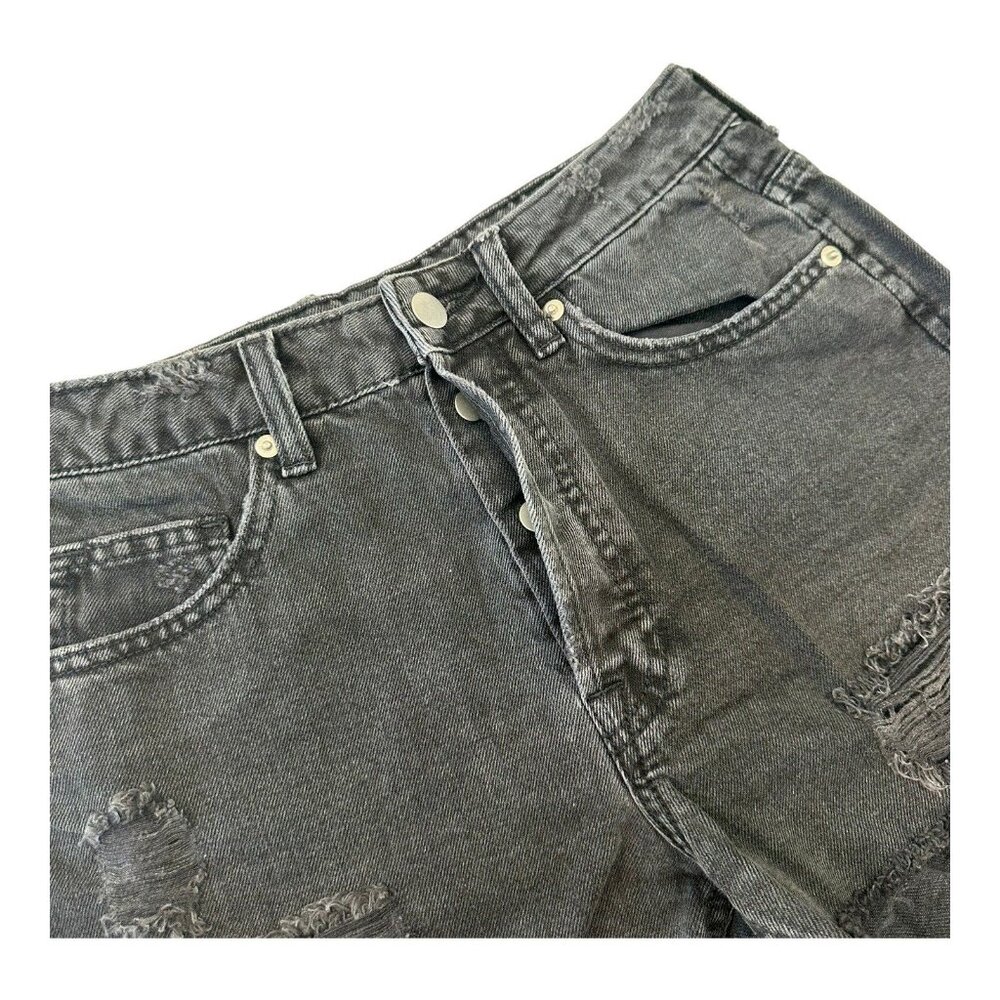 H&M Shorts Women 6 Cut Off High Rise Denim Charcoal Wash -Distressed- Button Fly - Picture 6 of 11